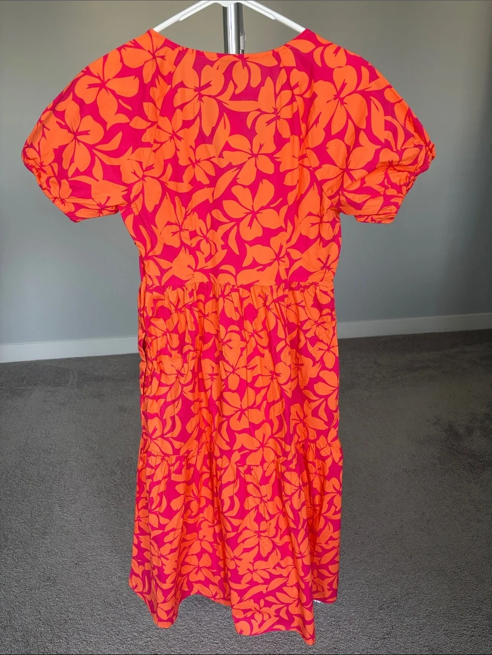J. Crew Floral V-Neck Midi Dress in Orange & Pink